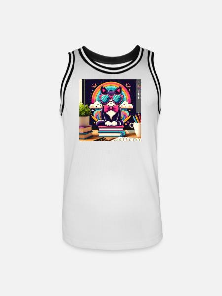 Studious cat with glasses - Men's Basketball Jersey - white/black