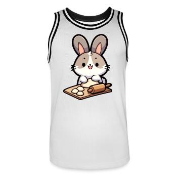 Bunny Baker: The Dough Delighter - Men's Basketball Jersey - white/black - Front - AI Model Male 185 dark (185cm)