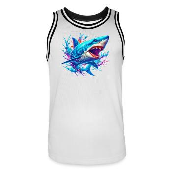 Shark - Men's Basketball Jersey - white/black - Front - AI Model Male 185 dark (185cm)