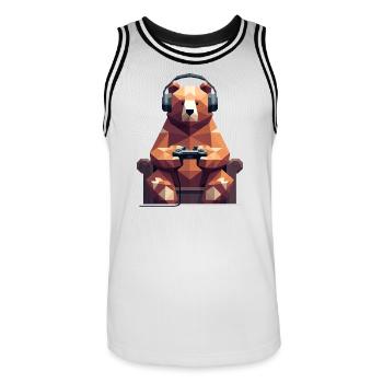 Gaming Bär mit Headset Low Poly Design für Gamer - Männer Basketball-Trikot - Weiß/Schwarz - Vorne - AI Model Male 185 dark (185cm)