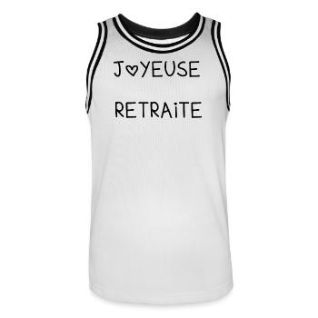RUHESTAND. RUHESTAND. PENSIONIERT. GLÜCKLICHER RUHESTAND - Männer Basketball-Trikot - Weiß/Schwarz - Vorne - AI Model Male 185 dark (185cm)