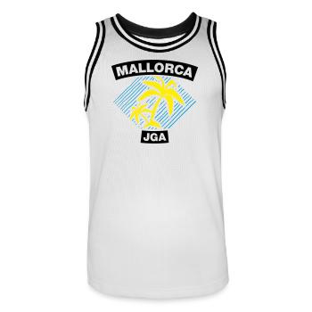 Mallorca – JGA unter Palmen - Männer Basketball-Trikot - Weiß/Schwarz - Vorne - AI Model Male 185 dark (185cm)