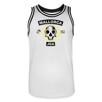 Mallorca – JGA unter Palmen - Männer Basketball-Trikot - Weiß/Schwarz - Vorne - AI Model Male 185 dark (185cm)
