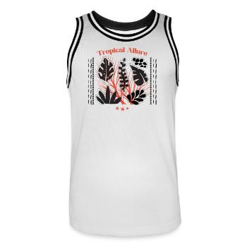 Tropical Seduction: Plant Prints - Men's Basketball Jersey - white/black - Front - AI Model Male 185 dark (185cm)