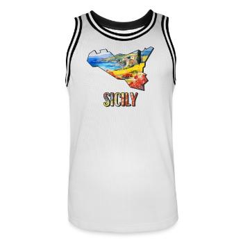 Aquarell Landkarte Sizilien - Männer Basketball-Trikot - Weiß/Schwarz - Vorne - AI Model Male 185 dark (185cm)
