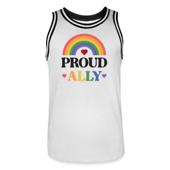 LGBTQ Pride Month - Proud Ally - Men's Basketball Jersey - white/black - Front - AI Model Male 185 dark (185cm)