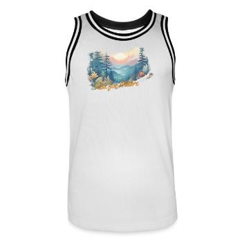 Rise for Nature - Wald mit Sonnenaufgang - Männer Basketball-Trikot - Weiß/Schwarz - Vorne - AI Model Male 185 dark (185cm)