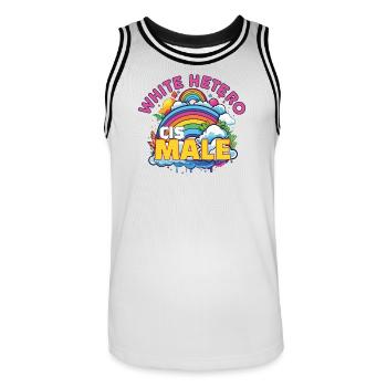 Bunter Regenbogen mit Slogan für LGBT+ Pride - Männer Basketball-Trikot - Weiß/Schwarz - Vorne - AI Model Male 185 dark (185cm)