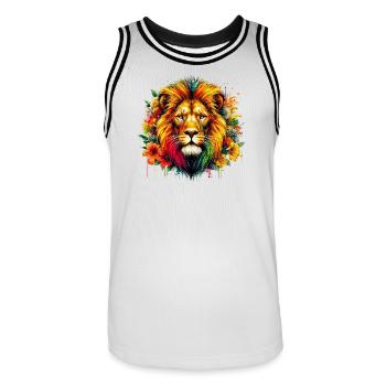 Löwe - Männer Basketball-Trikot - Weiß/Schwarz - Vorne - AI Model Male 185 dark (185cm)