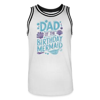 Papa de l’anniversaire de la famille de sirène Matching Party - Maillot de basket Homme - blanc/noir - Devant - AI Model Male 185 dark (185cm)