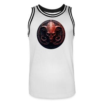 Dämonen-Schädel im Kreis-Emblem - Männer Basketball-Trikot - Weiß/Schwarz - Vorne - AI Model Male 185 dark (185cm)