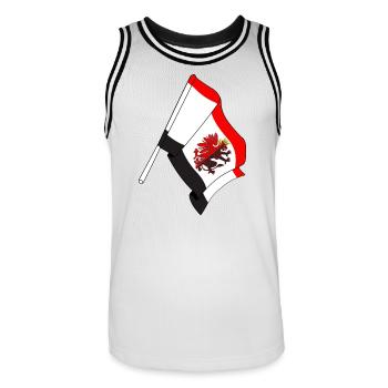 Flagge: Kujawien Pommern, Polen - Männer Basketball-Trikot - Weiß/Schwarz - Vorne - AI Model Male 185 dark (185cm)
