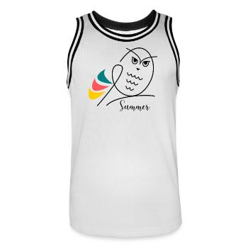VACANCES. BONNES VACANCES. MAÎTRESSE. MAÎTRE. PROF - Maillot de basket Homme - blanc/noir - Devant - AI Model Male 185 dark (185cm)
