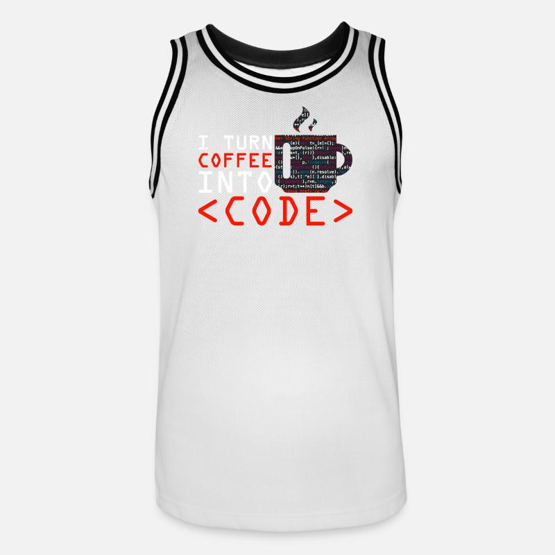 Programmers generate code from coffee - Men's Basketball Jersey - white/black