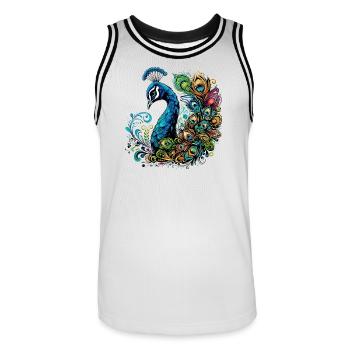 Pfau - Männer Basketball-Trikot - Weiß/Schwarz - Vorne - AI Model Male 185 dark (185cm)