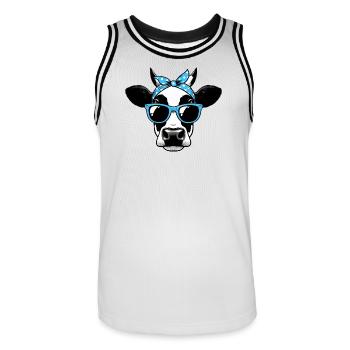 Kuh mit Sonnenbrille - Männer Basketball-Trikot - Weiß/Schwarz - Vorne - AI Model Male 185 dark (185cm)