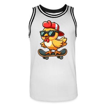 poulet poule coq planche à roulettes bande dessinée dessin animé - Maillot de basket Homme - blanc/noir - Devant - AI Model Male 185 dark (185cm)