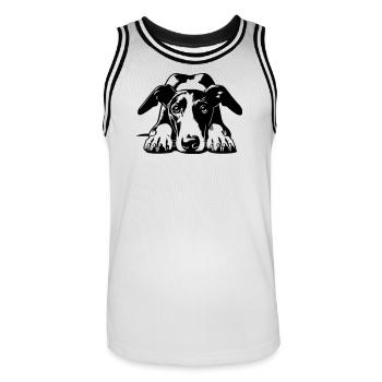 Tête de Galgo avec pattes - Maillot de basket Homme - blanc/noir - Devant - AI Model Male 185 dark (185cm)