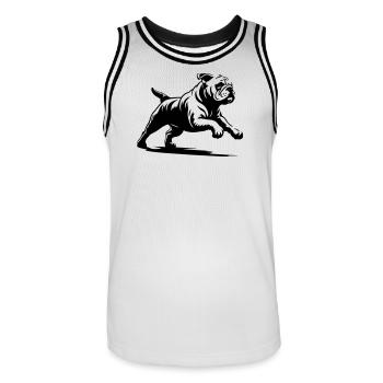 English Bulldog - Men's Basketball Jersey - white/black - Front - AI Model Male 185 dark (185cm)