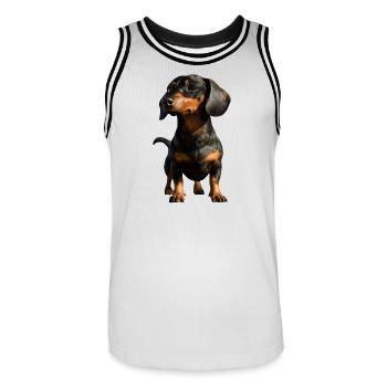 Teckel, Teckel, Teckel miniature, Dachshund Club, Teckel - Maillot de basket Homme - blanc/noir - Devant - AI Model Male 185 dark (185cm)