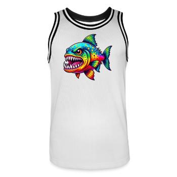 Piranha - Men's Basketball Jersey - white/black - Front - AI Model Male 185 dark (185cm)