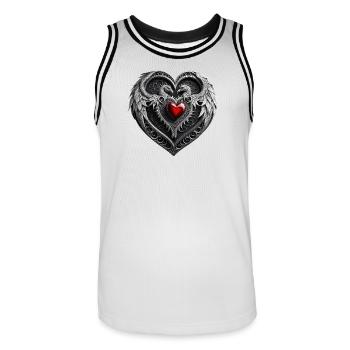 Silbernes Herz mit Flügeln. - Männer Basketball-Trikot - Weiß/Schwarz - Vorne - AI Model Male 185 dark (185cm)