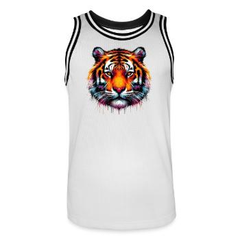 Tiger - Männer Basketball-Trikot - Weiß/Schwarz - Vorne - AI Model Male 185 dark (185cm)