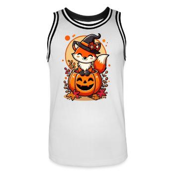 Halloween-Fuchs im Kürbis:Süßer Gruselspaß - Männer Basketball-Trikot - Weiß/Schwarz - Vorne - AI Model Male 185 dark (185cm)