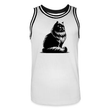 British Longhair Cat - Men's Basketball Jersey - white/black - Front - AI Model Male 185 dark (185cm)