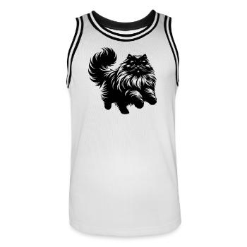 Chat persan - Persan - Maillot de basket Homme - blanc/noir - Devant - AI Model Male 185 dark (185cm)