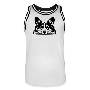 Tête de Corgi Gallois avec Pattes - Maillot de basket Homme - blanc/noir - Devant - AI Model Male 185 dark (185cm)