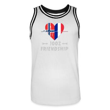 Norwegen und Frankreich 100% Freundschaft - Männer Basketball-Trikot - Weiß/Schwarz - Vorne - AI Model Male 185 dark (185cm)