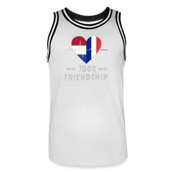 Niederlande und Frankreich 100% Freundschaft - Männer Basketball-Trikot - Weiß/Schwarz - Vorne - AI Model Male 185 dark (185cm)
