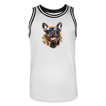 Frenchie avec lunettes de soleil - Maillot de basket Homme - blanc/noir - Devant - AI Model Male 185 dark (185cm)