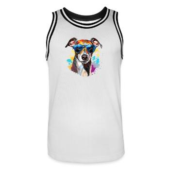 Windspiel mit Sonnenbrille - Männer Basketball-Trikot - Weiß/Schwarz - Vorne - AI Model Male 185 dark (185cm)