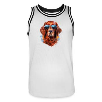 Irish Setter mit Sonnebrille - Männer Basketball-Trikot - Weiß/Schwarz - Vorne - AI Model Male 185 dark (185cm)