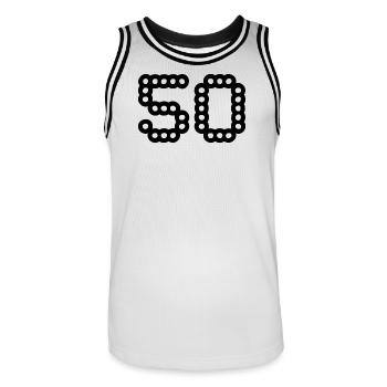 50. 50 YEARS. 50th ANNIVERSARY. 50 YEARS ANNIVERSARY. - Men's Basketball Jersey - white/black - Front - AI Model Male 185 dark (185cm)