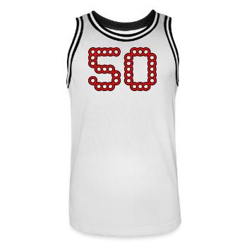 50. 50 ANS. 50e ANNIVERSAIRE. ANNIVERSAIRE 50 ANS. - Maillot de basket Homme - blanc/noir - Devant - AI Model Male 185 dark (185cm)
