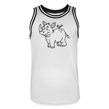 Rhino Kawaii coloring page hand-illustrated - Men's Basketball Jersey - white/black - Front - AI Model Male 185 dark (185cm)