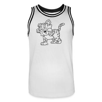 Tiger Kawaii coloring page hand-illustrated - Men's Basketball Jersey - white/black - Front - AI Model Male 185 dark (185cm)
