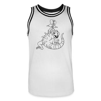 Iguana Kawaii coloring page hand-illustrated - Men's Basketball Jersey - white/black - Front - AI Model Male 185 dark (185cm)
