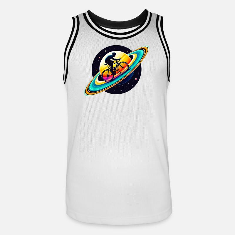 Ciclista su Saturno - Maglia da basket per uomo - bianco/nero