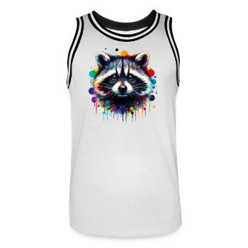 Raccoon - Men's Basketball Jersey - white/black - Front - AI Model Male 185 dark (185cm)