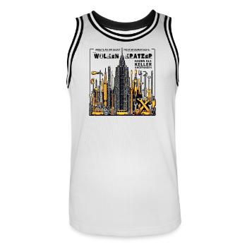 Auch Wolkenkratzer haben als Keller angefangen - Männer Basketball-Trikot - Weiß/Schwarz - Vorne - AI Model Male 185 dark (185cm)