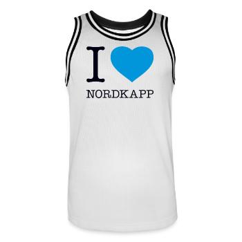 I LOVE NORDKAPP Norway Norwegen - Men's Basketball Jersey - white/black - Front - AI Model Male 185 dark (185cm)