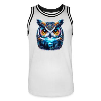 Hibou - Maillot de basket Homme - blanc/noir - Devant - AI Model Male 185 dark (185cm)