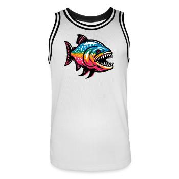 Piranha - Men's Basketball Jersey - white/black - Front - AI Model Male 185 dark (185cm)