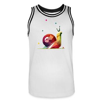 colorful snail in geometric design - Men's Basketball Jersey - white/black - Front - AI Model Male 185 dark (185cm)