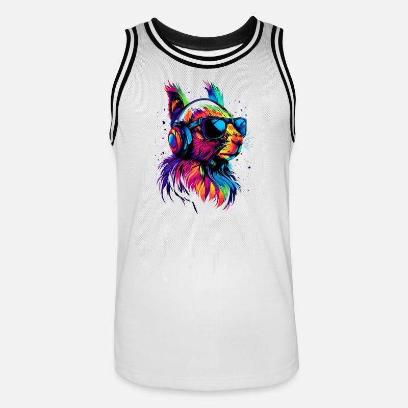 Eichhörnchen Kopfhörer Bunt Popart DJ Eichhörnchen - Männer Basketball-Trikot - Weiß/Schwarz