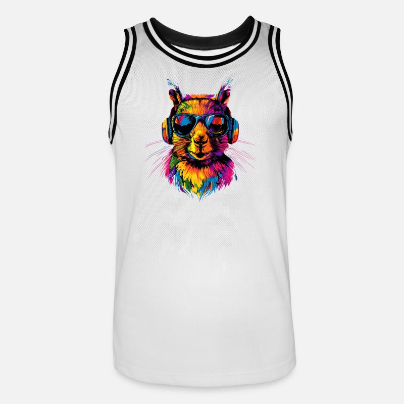 Eichhörnchen Kopfhörer Bunt Popart DJ Eichhörnchen - Männer Basketball-Trikot - Weiß/Schwarz